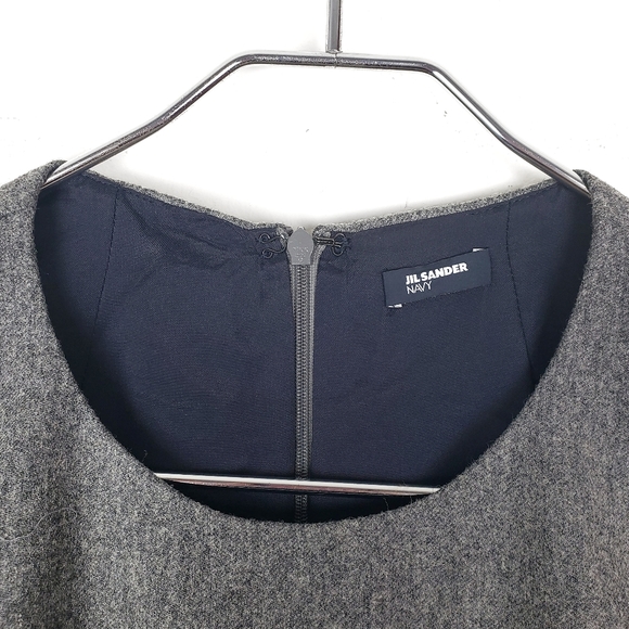EUC JIL SANDER Navy Gray A Line Short Sleeve Crew Neck Wool Dress Size: 42 - Picture 2 of 5